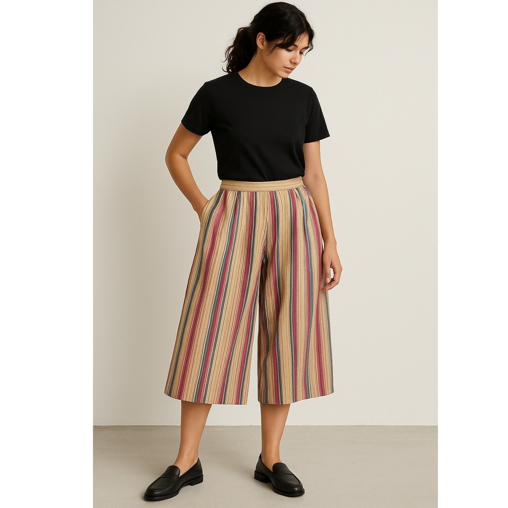 Vintage Striped Wide-Leg Culotte Pants – Size 2 Lagenlook boho cottagecore chic